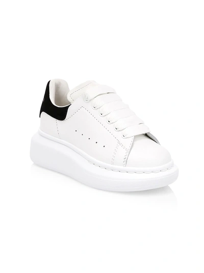 Shop Alexander Mcqueen Kid's Oversized Lace-up Leather Sneakers In White Black