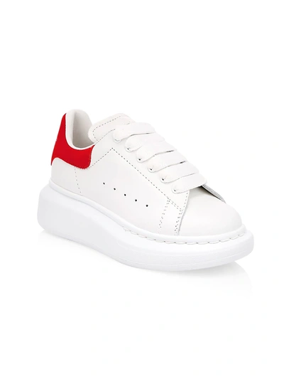 Shop Alexander Mcqueen Kid's Oversized Lace-up Leather Sneakers In White Lust Red