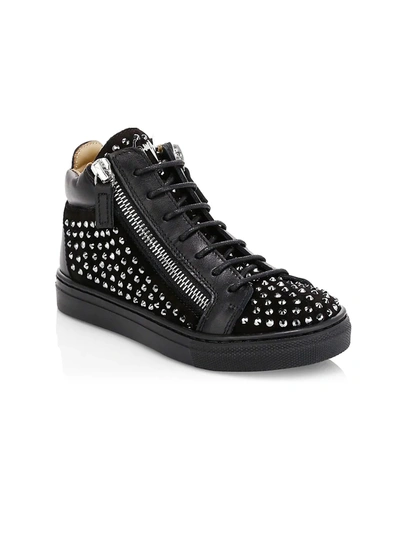 Shop Giuseppe Zanotti Little Girl's & Girl's Rhinestone High-top Sneakers In Black