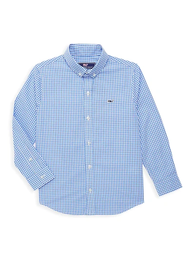 Shop Vineyard Vines Little Boy's & Big Boy's Whale Gingham Dress Shirt In Blue