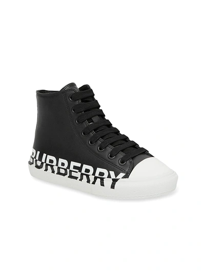 Shop Burberry Kid's Mini Larkhall High-top Sneakers In Black Optic White
