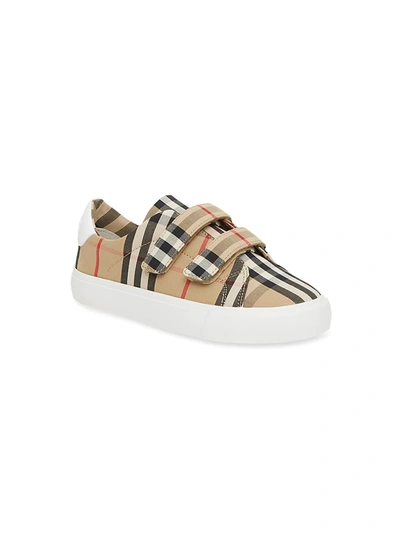 Shop Burberry Kid's Mini Markham Check Sneakers In Archive Beige