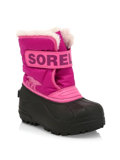 Shop Sorel Girl's Snow Commander Waterproof Faux Shearling-lined Boots In Pink