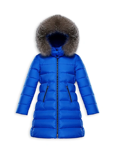 Moncler Kids' Little Girl's & Girl's Abelle Fox Fur-trim Nylon A-line  Puffer Coat In Cobalt | ModeSens