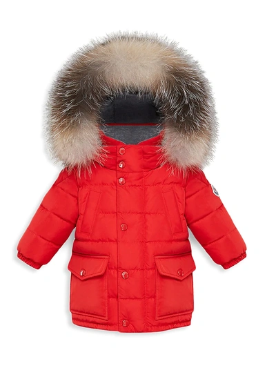 Shop Moncler Baby's & Little Boy's Esparron Fox Fur-trim Quilted Parka In Red