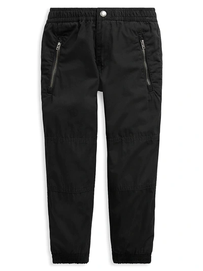 Shop Ralph Lauren Little Boy's Cotton Poplin Jogger Pants In Black