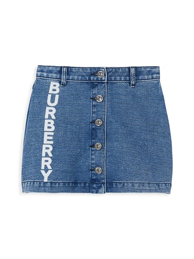 Shop Burberry Little Girl's & Girl's Logo Button Denim Skirt In Indigo