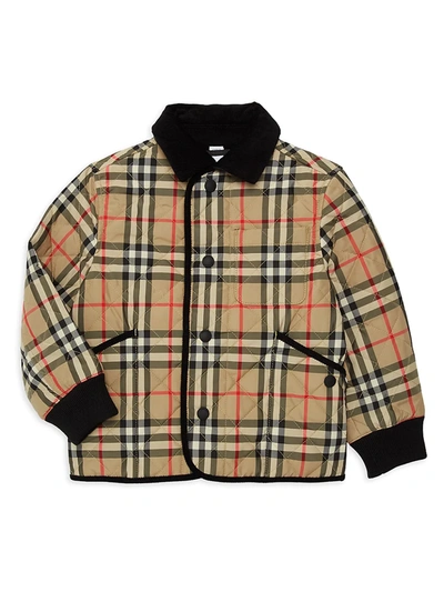 Shop Burberry Little Kid's & Kid's Culford Quilted Archive Plaid Jacket In Archive Beige