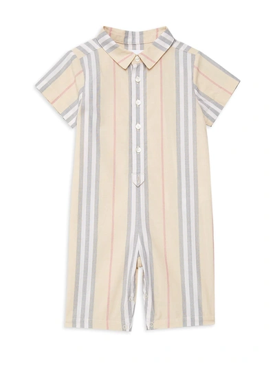 Shop Burberry Baby's Kirk Woven Romper In Pale Stone