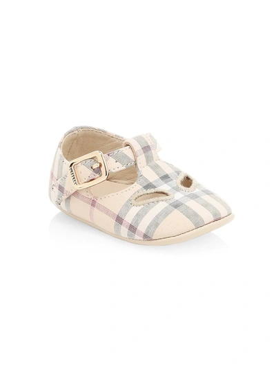Shop Burberry Baby Girl's N1 Mini Kipling Vintage Check Mary Jane Flats In Pale Stone