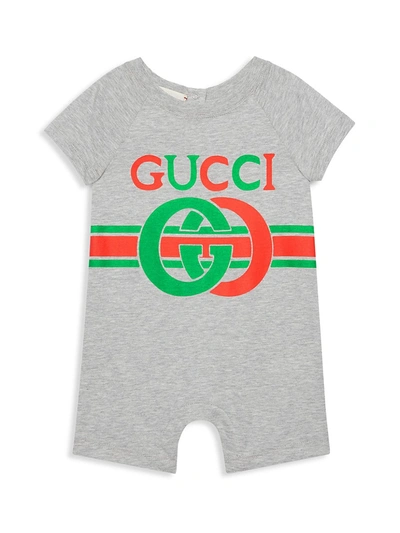 Shop Gucci Baby's Short-sleeve All In One In Light Grey Multi