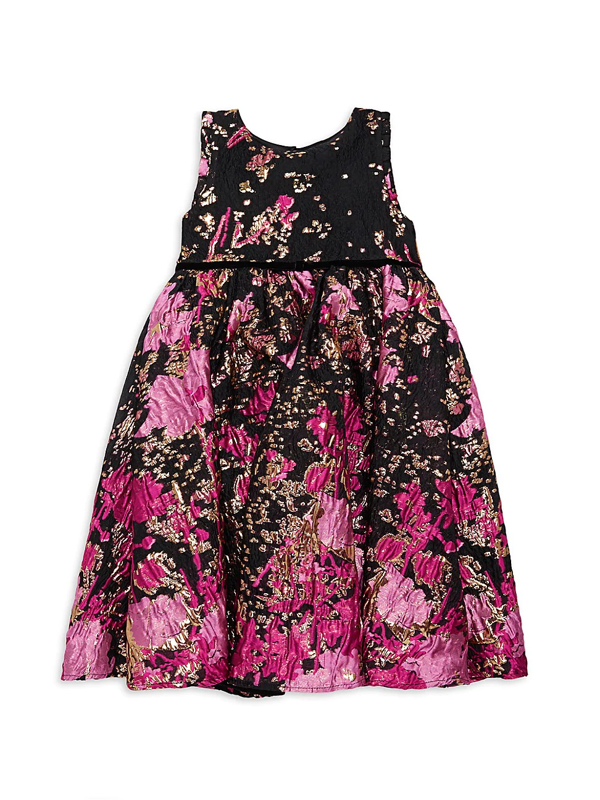 Marchesa Notte Mini Kids Little Girl S Petal Metallic Floral Dress In Black Modesens