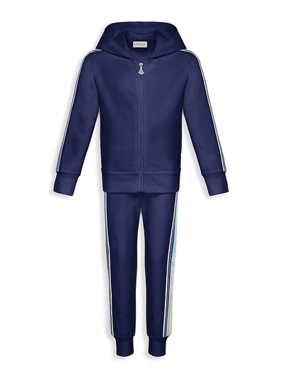 Shop Moncler Little Girl's & Girl's 2-piece Side Stripe Jacket & Track Pants Set In Blue