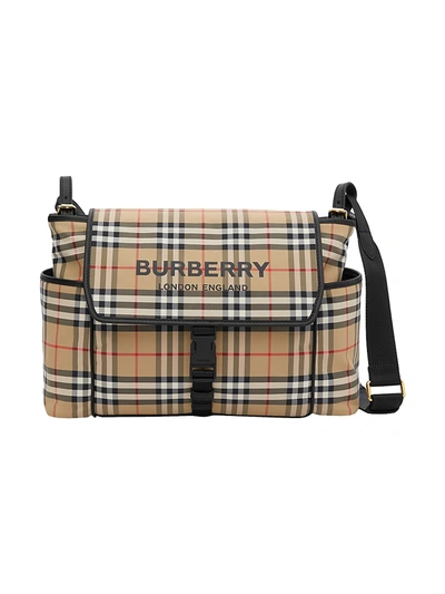 Shop Burberry Vintage Check Flap Diaper Bag In Beige