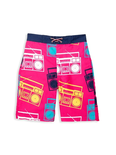 Shop Appaman Little Boy's & Boy's Boombox-print Board Shorts In Hot Pink