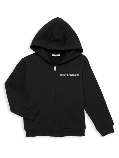 Shop Dolce & Gabbana Little Boy's & Boy's Logo Zip-front Hoodie In Black