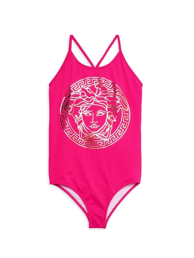Shop Versace Little Girl's & Girl's Medusa One-piece Swimsuit In Fuchsia