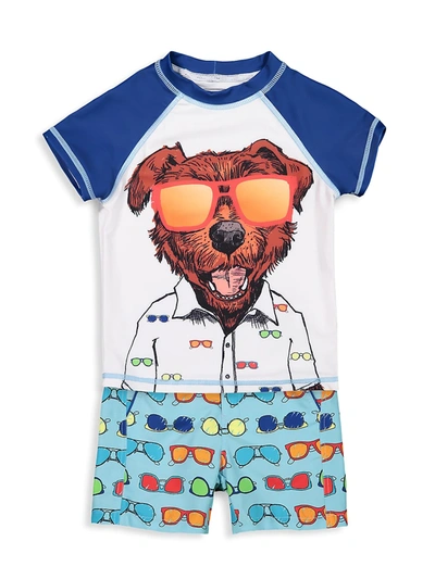 Shop Andy & Evan Baby Boy's 2-piece Dog-print Top & Shorts Rashguard Set In Blue Multi