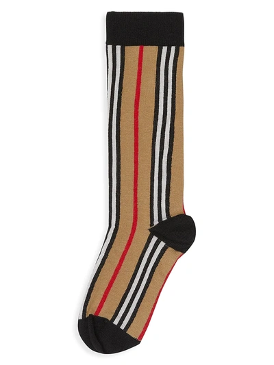 Shop Burberry Kid's Iconic Stripe Socks In Beige