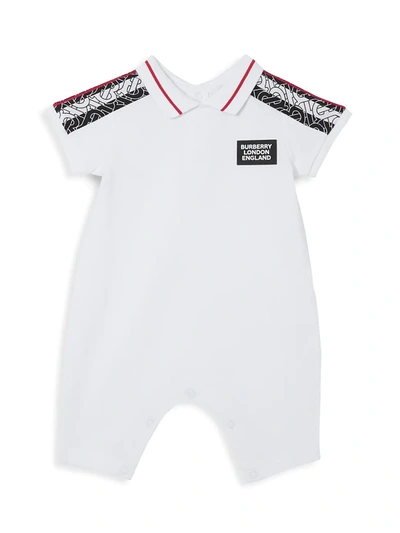 Shop Burberry Baby Boy's Juniper Monogram Shortall In White
