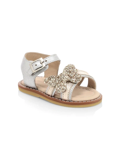 Shop Elephantito Baby Girl's Glitter Butterfly Metallic Leather Sandals In Silver Gold