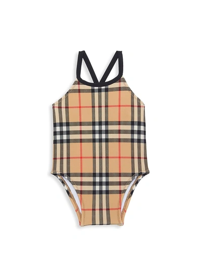 Shop Burberry Baby's & Little Girl's Crina Vintage Check One-piece Swimsuit In Beige