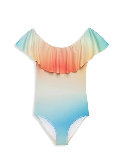 Shop Stella Cove Little Girl's & Girl's Dawn Ruffle Tie-dye One-piece Swimsuit In Neutral