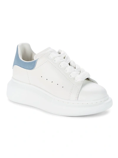 Shop Alexander Mcqueen Kid's Oversized Lace-up Leather Sneakers In White Light Blue