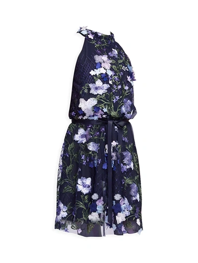Shop Marchesa Notte Mini Girl's Louisa Floral Halter Dress In Navy