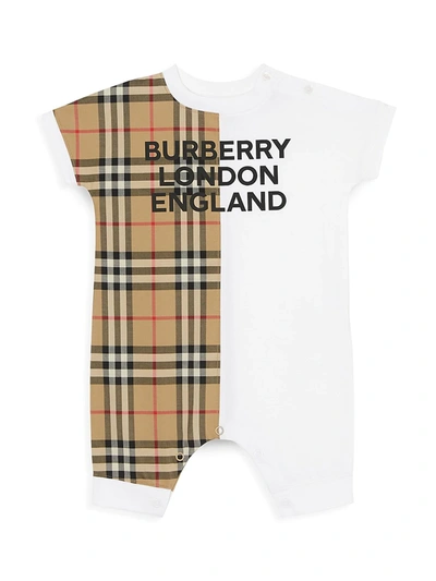 Shop Burberry Baby's Lennox Plaid Romper In White