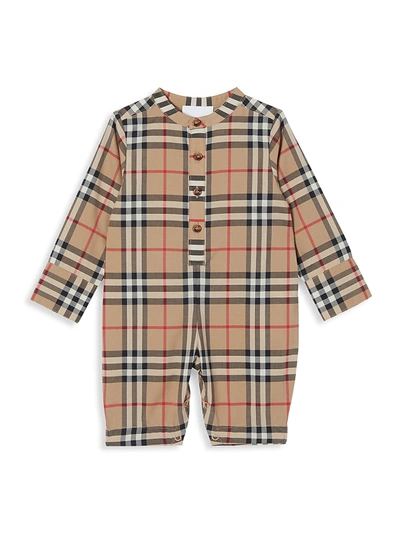 Shop Burberry Baby's Pierre Check Print Jumpsuit In Archive Beige