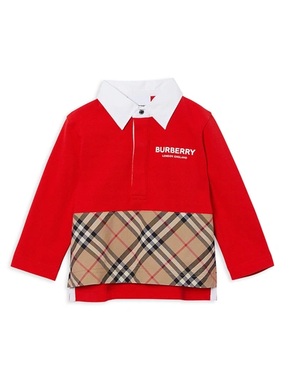 Shop Burberry Baby's & Little Boy's Check Polo In Bright Red