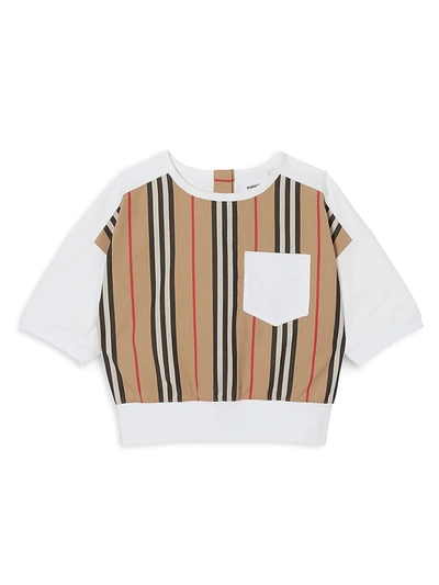 Shop Burberry Little Girl's & Girl's Icon Stripe Mix T-shirt In White