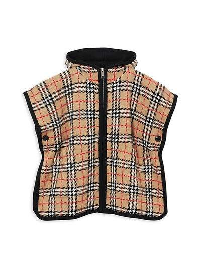 Shop Burberry Girl's Archive Check Hooded Cape In Archive Begie