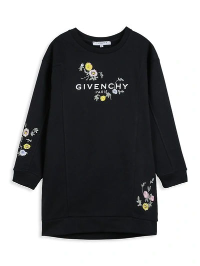 Shop Givenchy Little Girl's & Girl's Floral Embroidered Logo Sweatshirt Dress In Black