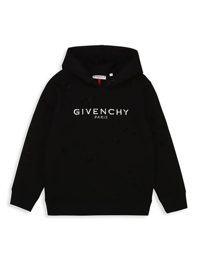 Shop Givenchy Little Boy's & Boy's Crackle-embroidered Logo Hoodie In Black