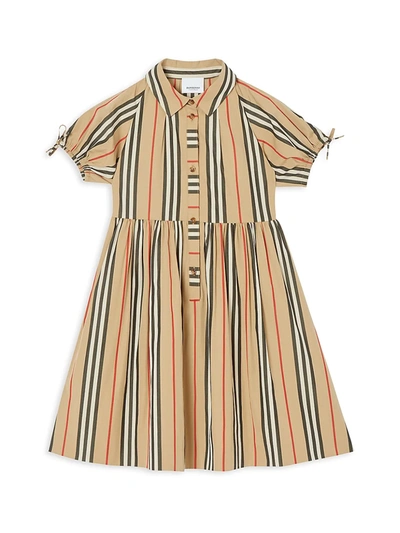 Shop Burberry Little Girl's & Girl's Josephine Striped Shirtdress In Archive Beige
