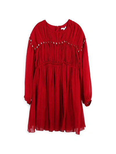 Shop Chloé Little Girl's & Girl's Gathered Silk Crepe Dress In Red