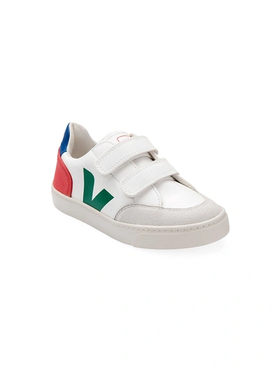 Shop Veja Baby's & Little Kid's V-logo Leather Grip-tape Sneakers In Extra White Green
