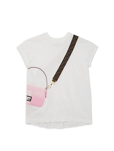 Shop Fendi Little Girl's & Girl's Trompe Loiel Bag T-shirt In White