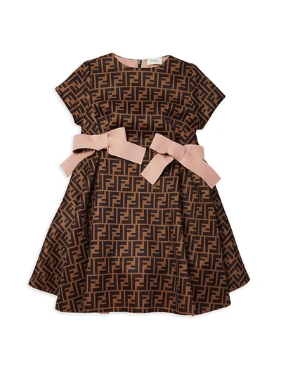 Shop Fendi Little Girl's & Girl's Neoprene All Over Logo Dress In Brown Pink