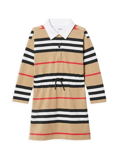 Shop Burberry Little Girl's & Girl's Checkered Drawstring Shirt Dress In Beige