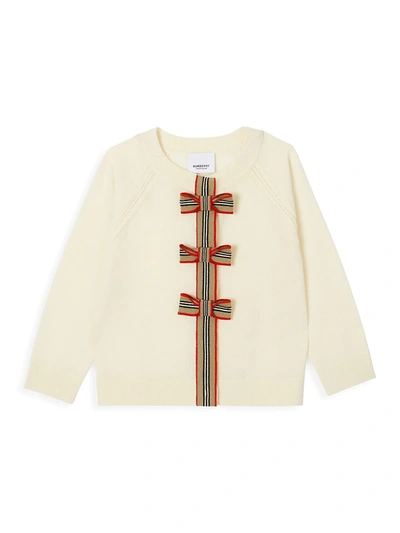 Shop Burberry Little Girl's & Girl's Corrina Bow Wool Cardigan In Ivory