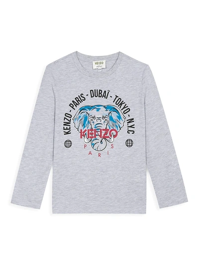 Shop Kenzo Little Boy's & Boy's Long-sleeve Elephant Logo T-shirt In Grey