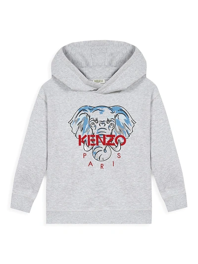 Shop Kenzo Little Boy's & Boy's Elephant Logo Hooded Sweatshirt In Grey