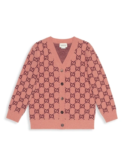 Shop Gucci Little Girl's & Girl's Gg Wool Cardigan In Rose