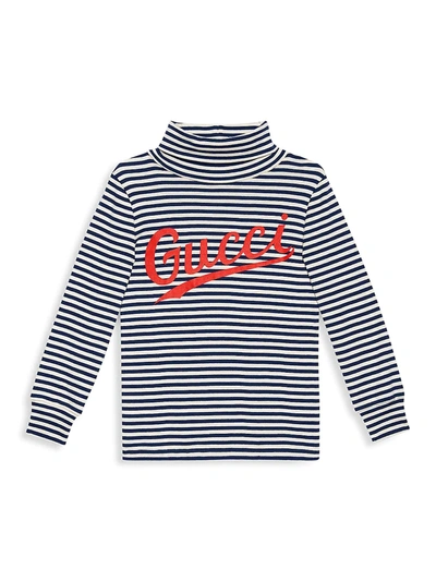 Shop Gucci Little Girl's & Girl's Logo Striped Turtleneck In Blue White