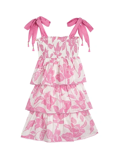 Shop Zimmermann Little Girl's & Girl's Bells Shirred Printed Tiered Dress In Pink Tropic