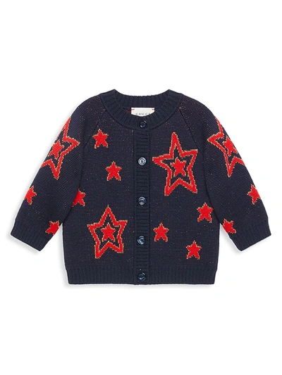 Shop Gucci Baby Girl's Star Wool Cardigan In Blue