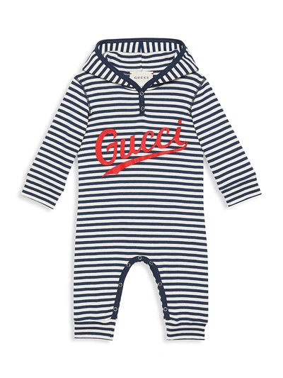 Shop Gucci Baby's Striped Gg Coverall In White Blue